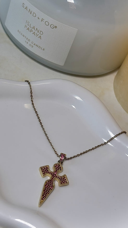 Rosé Dagger Cross Necklace